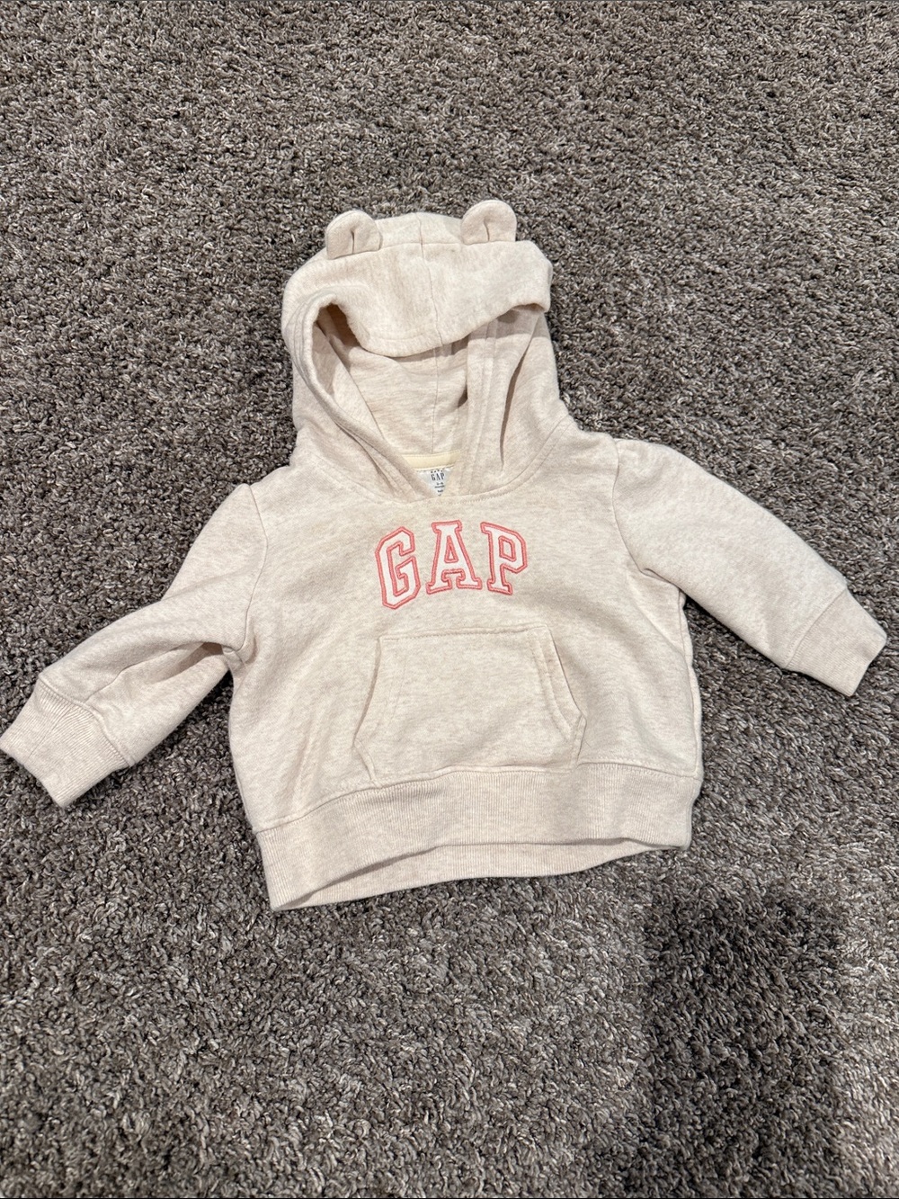 GAP Cream Hoodie with Ear Hood and Pink Logo 3-6 months sweatshirt